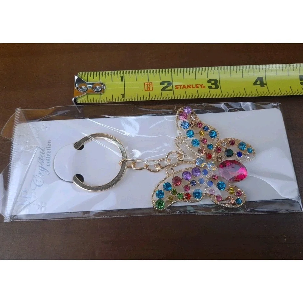 NIP Crystal Collection Multicolor Crystal‎ Butterfly Gold Tone Keychain